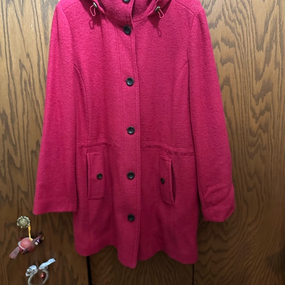 LAND’S END. Classic Beautiful Wool Blend RED COAT with HOOD sz 20W - Picture 11 of 13